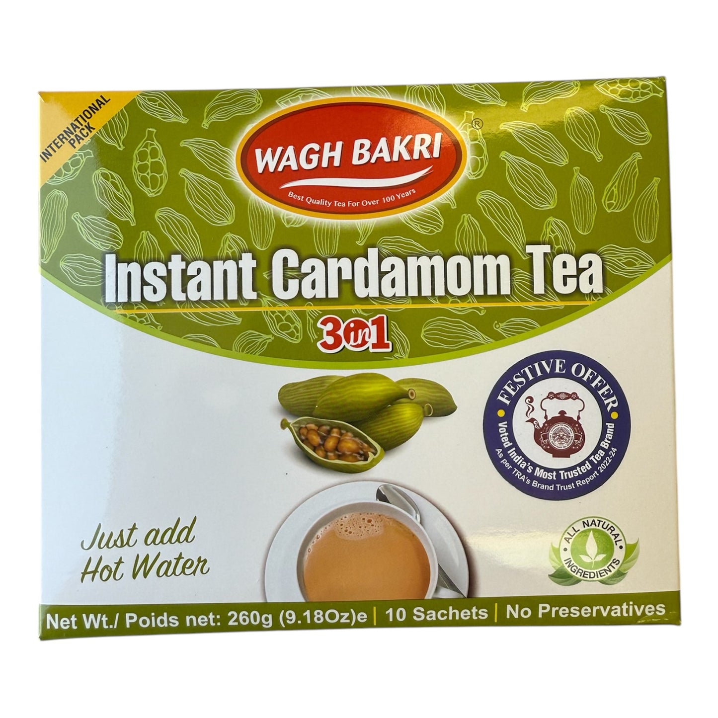 Wagh Bakri Instant Cardamom Tea 260 Gm (10 Pack)