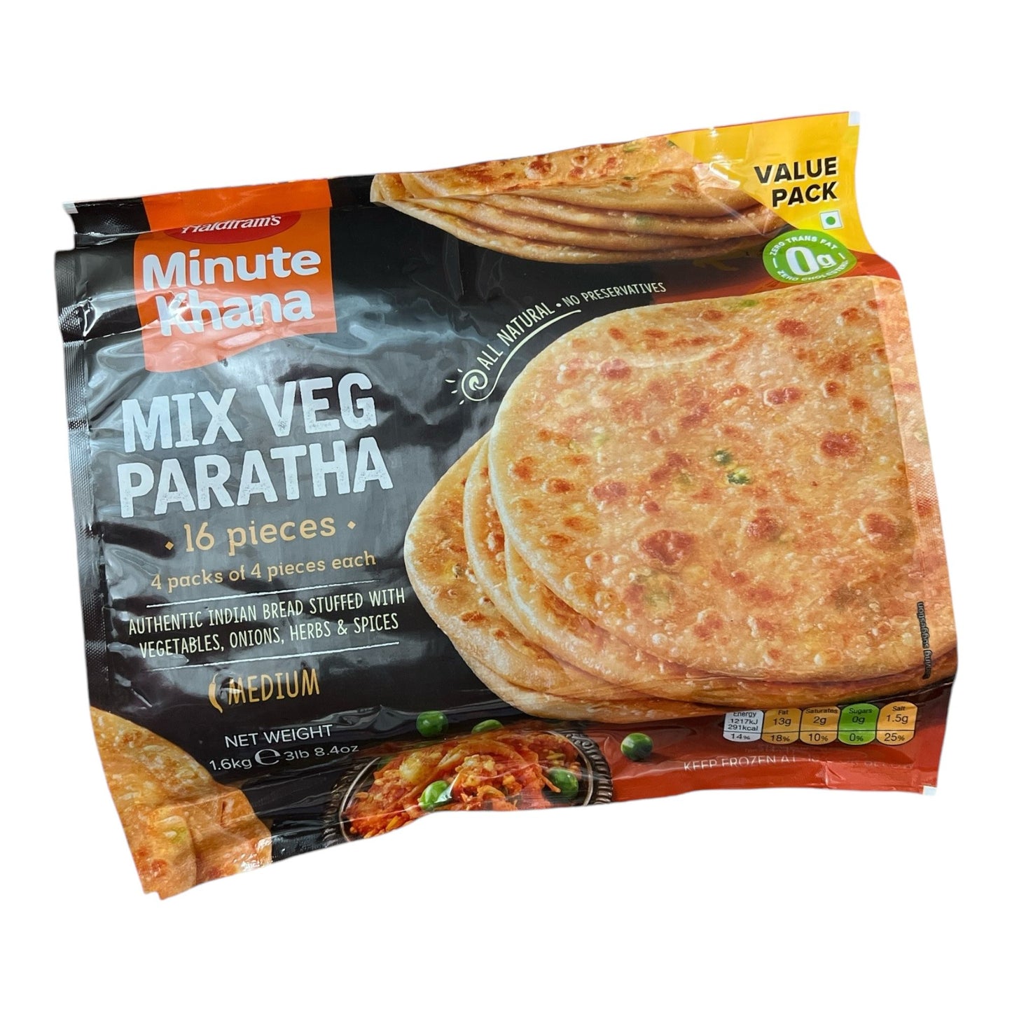 Haldiram Frozen Mix Veg Paratha 1.6 KG (Pack of 16)