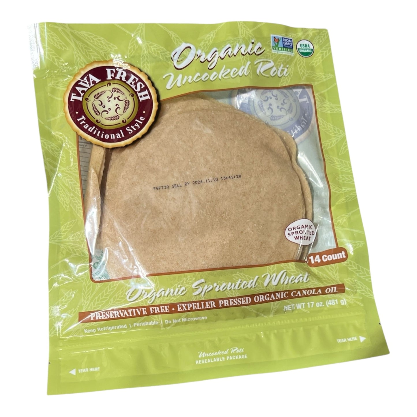 Organic Roti Uncooked Tava Fresh (Pack of 14)