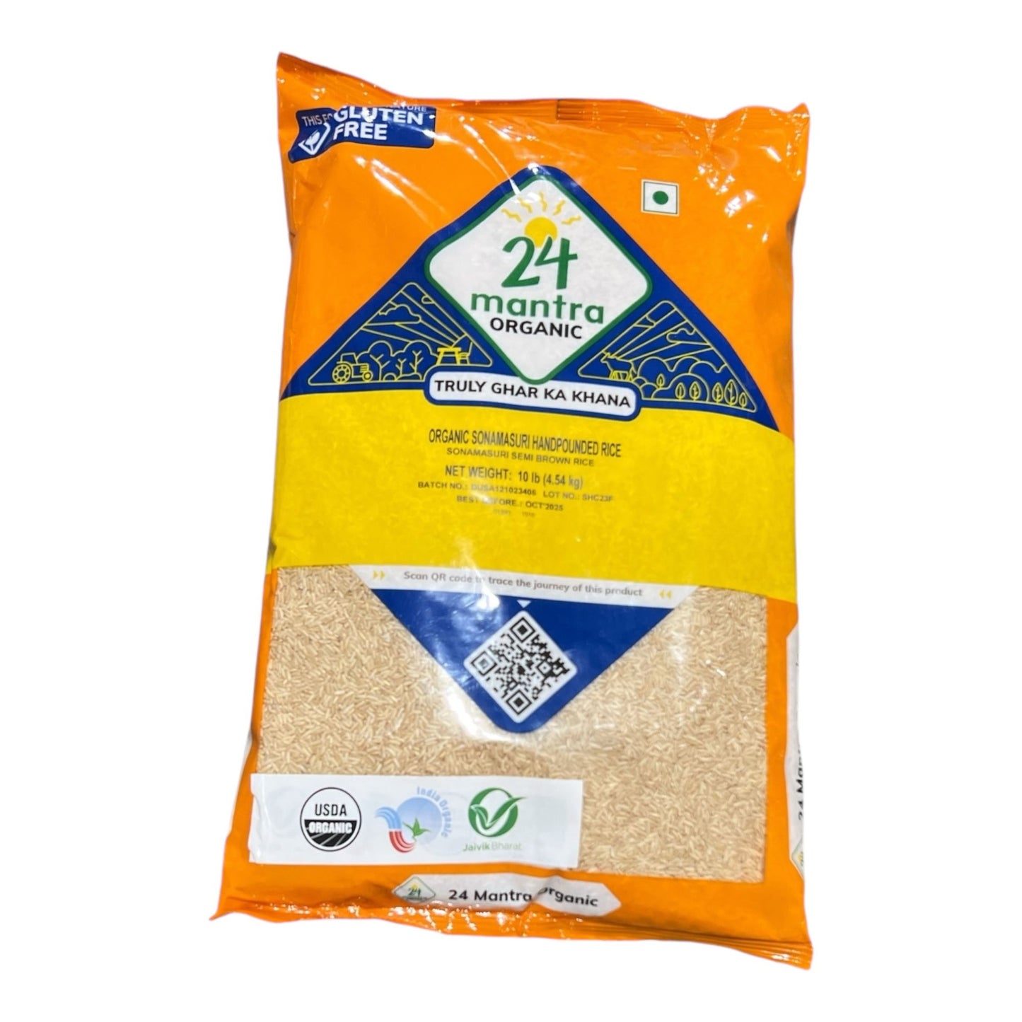 24M Organic Sona Masuri Hand Pounded Rice 10 Lb