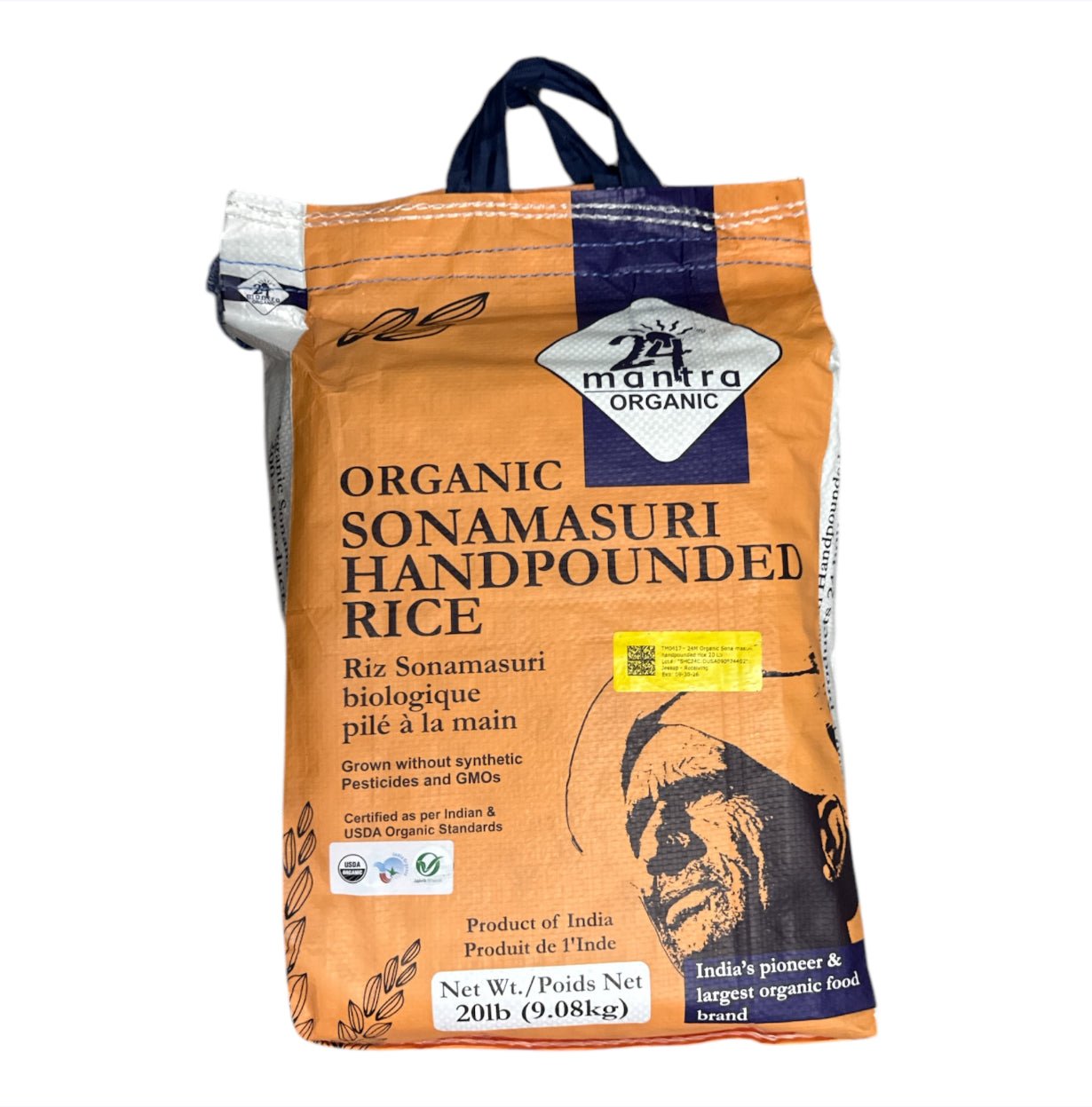 24M Organic Hand Pounded Sona Masoori Rice 20 LB