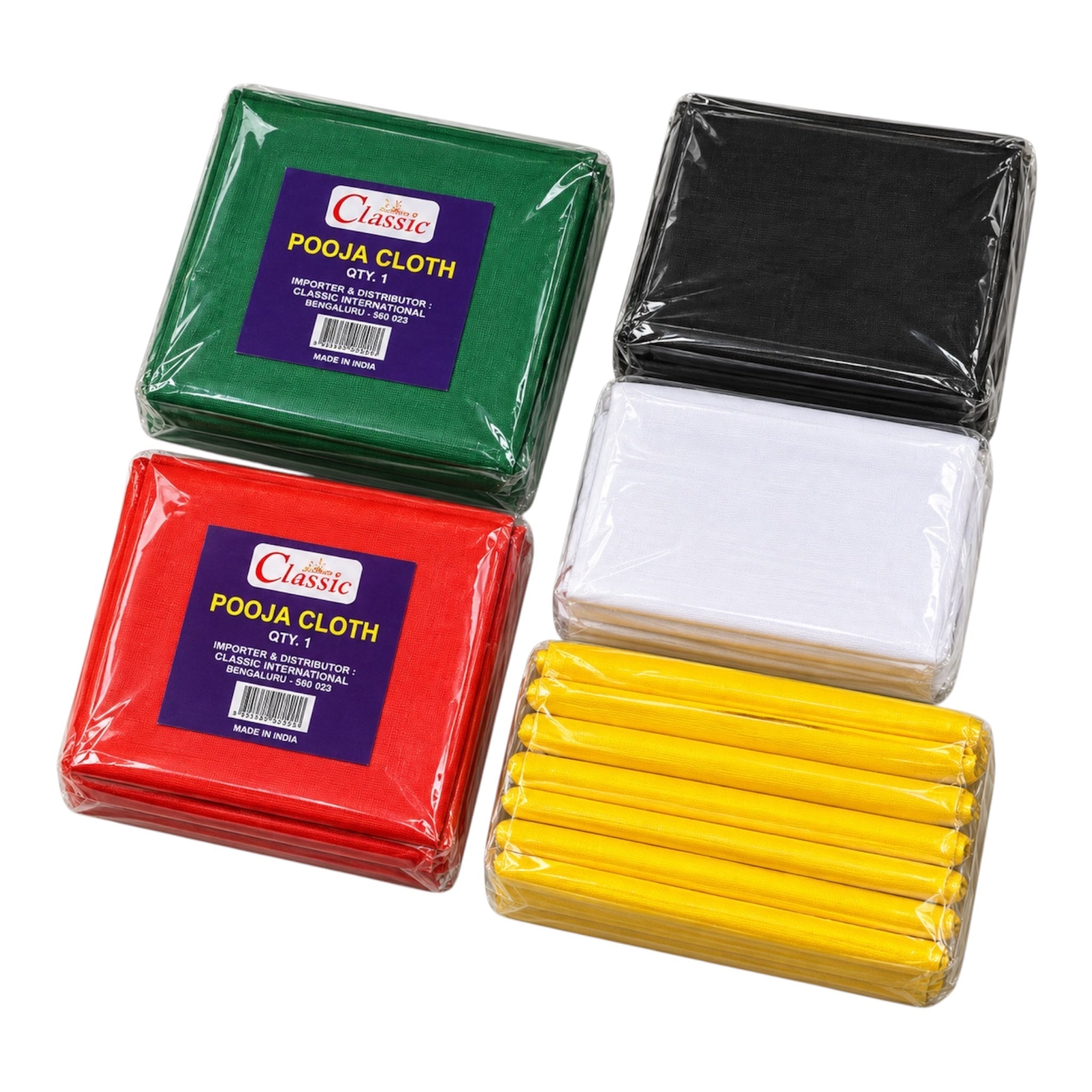 Classic Pooja Cloth 1 Yard each (Orange, Yellow, Green, White, Black)