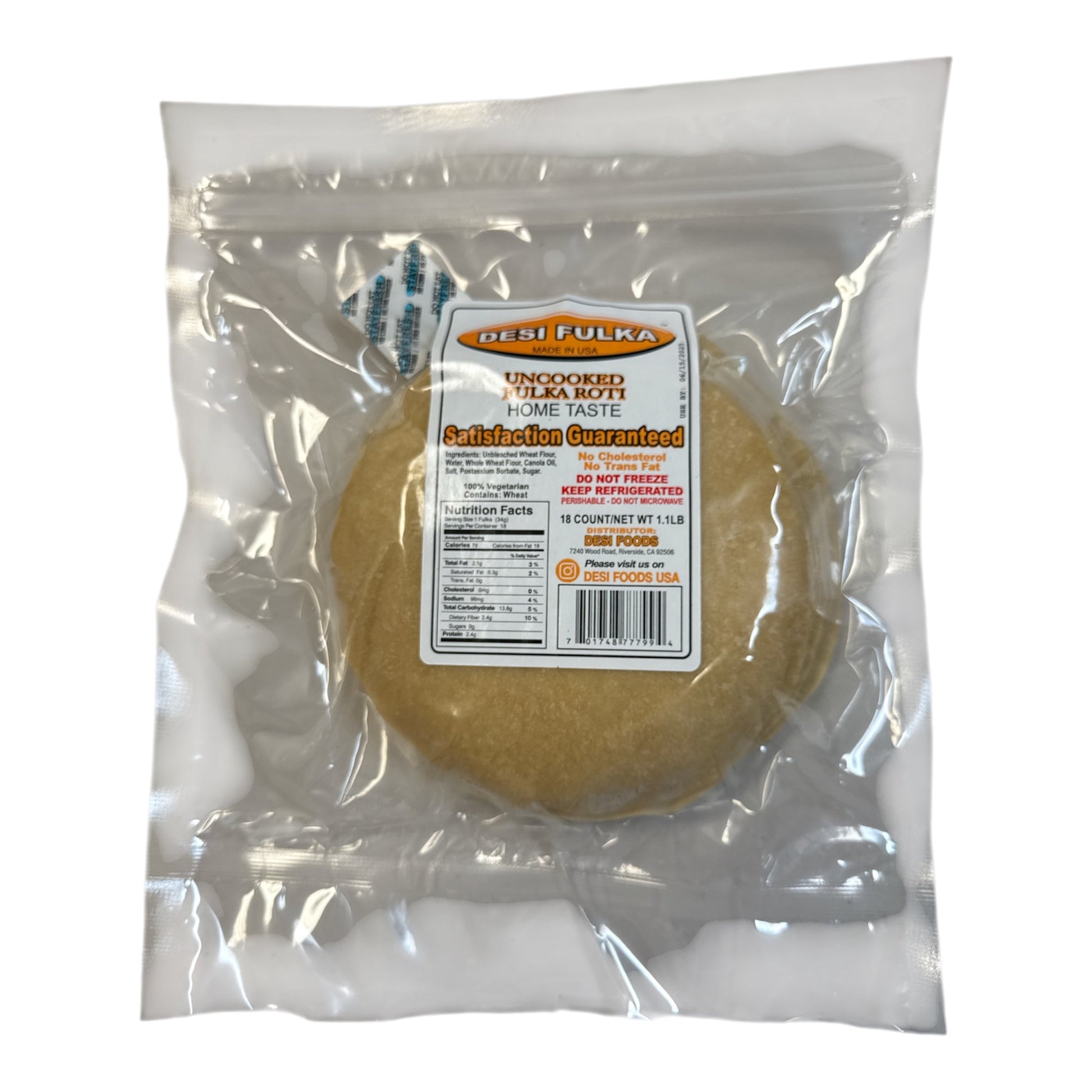 Desi Fulkha/ Phulka Roti Uncooked 18 ct