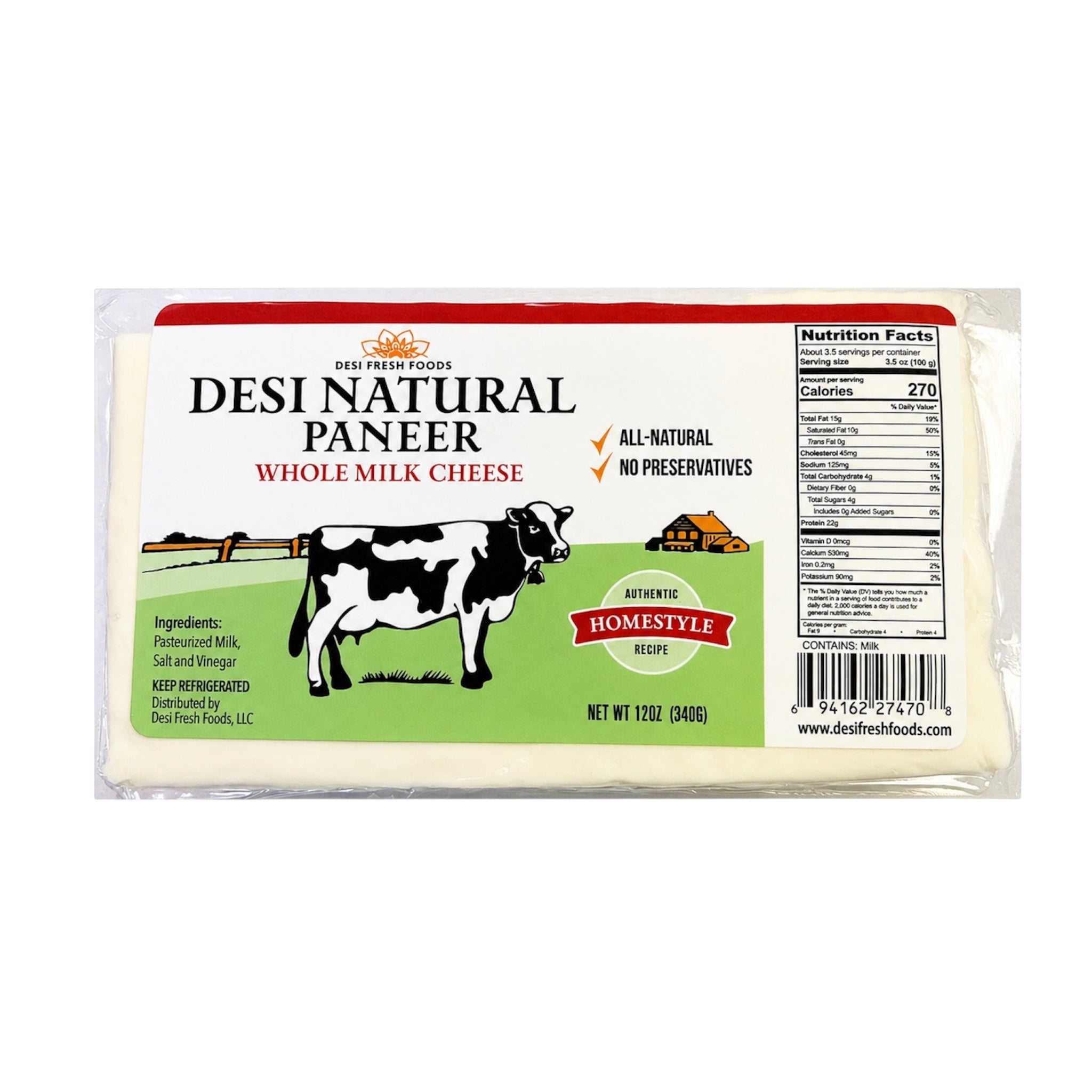 Desi Paneer Whole Milk Brick 12 Oz
