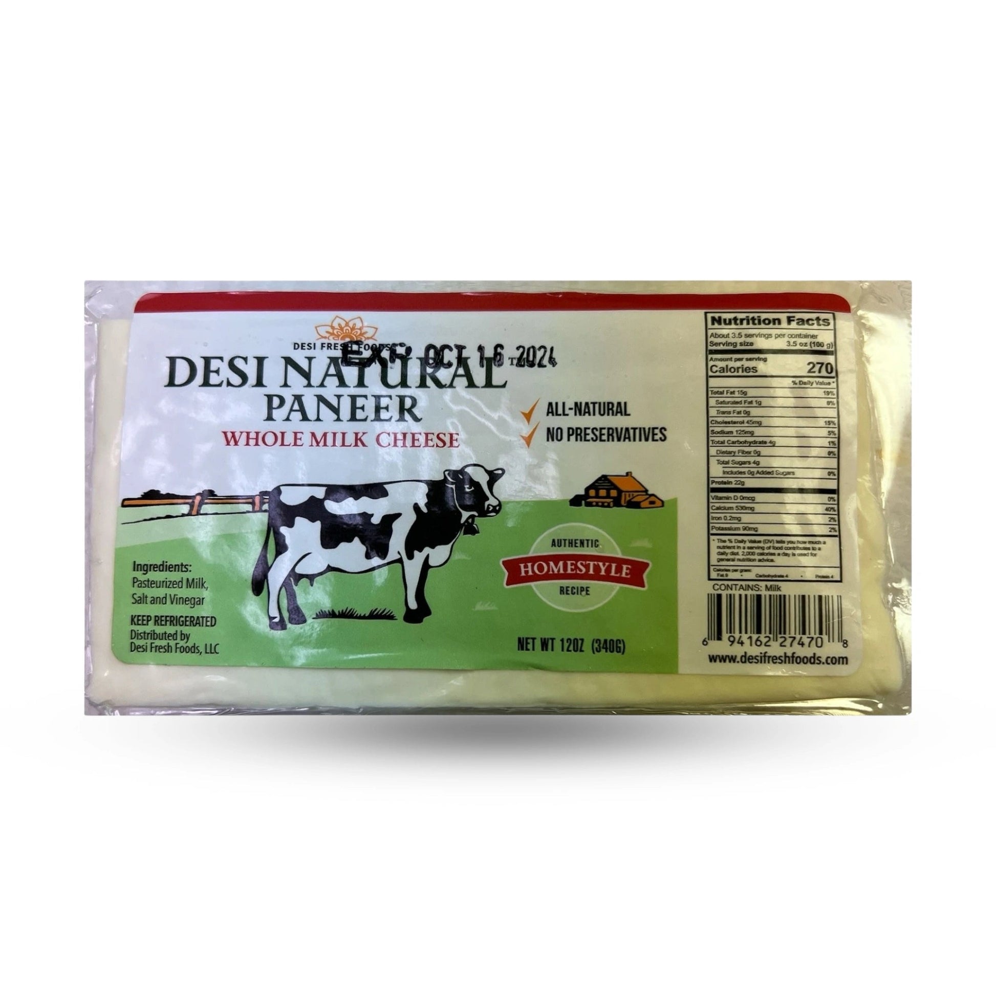 Desi Paneer Whole Milk Brick 12 Oz