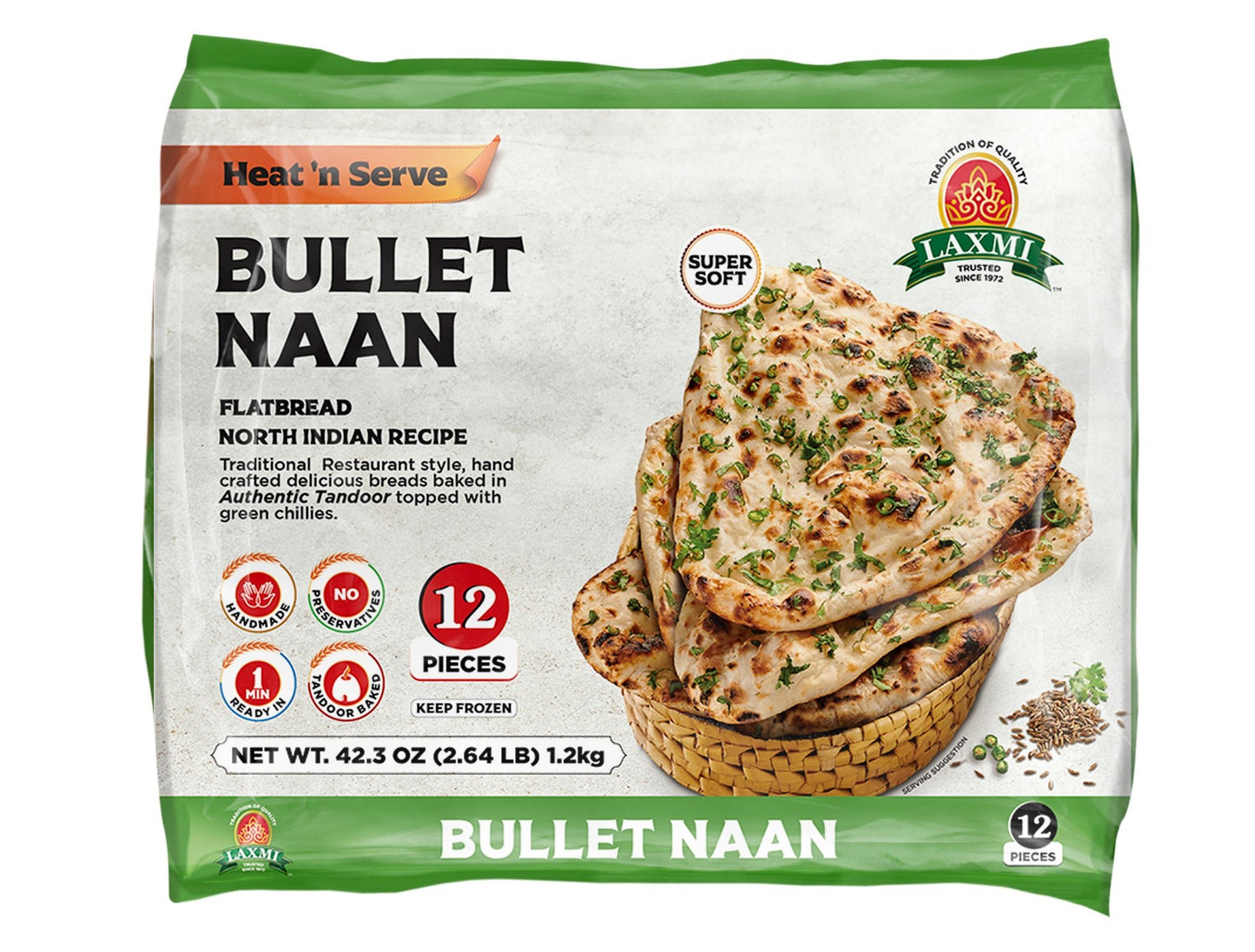 Frozen Laxmi Bullet Naan 1.2 KG (Pack of 12)