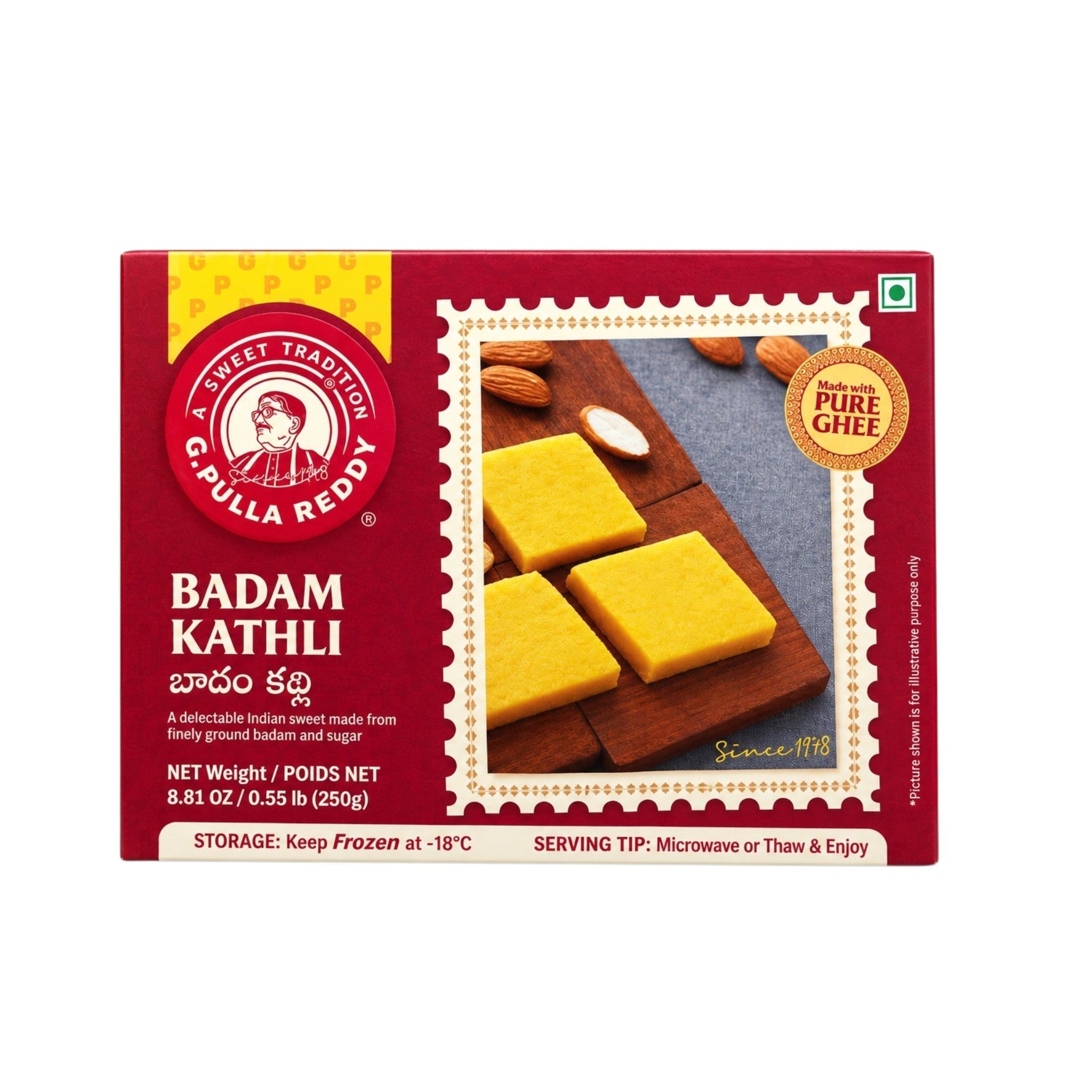 G Pulla Reddy Badam Kathli 250 Gm (Pure Ghee)