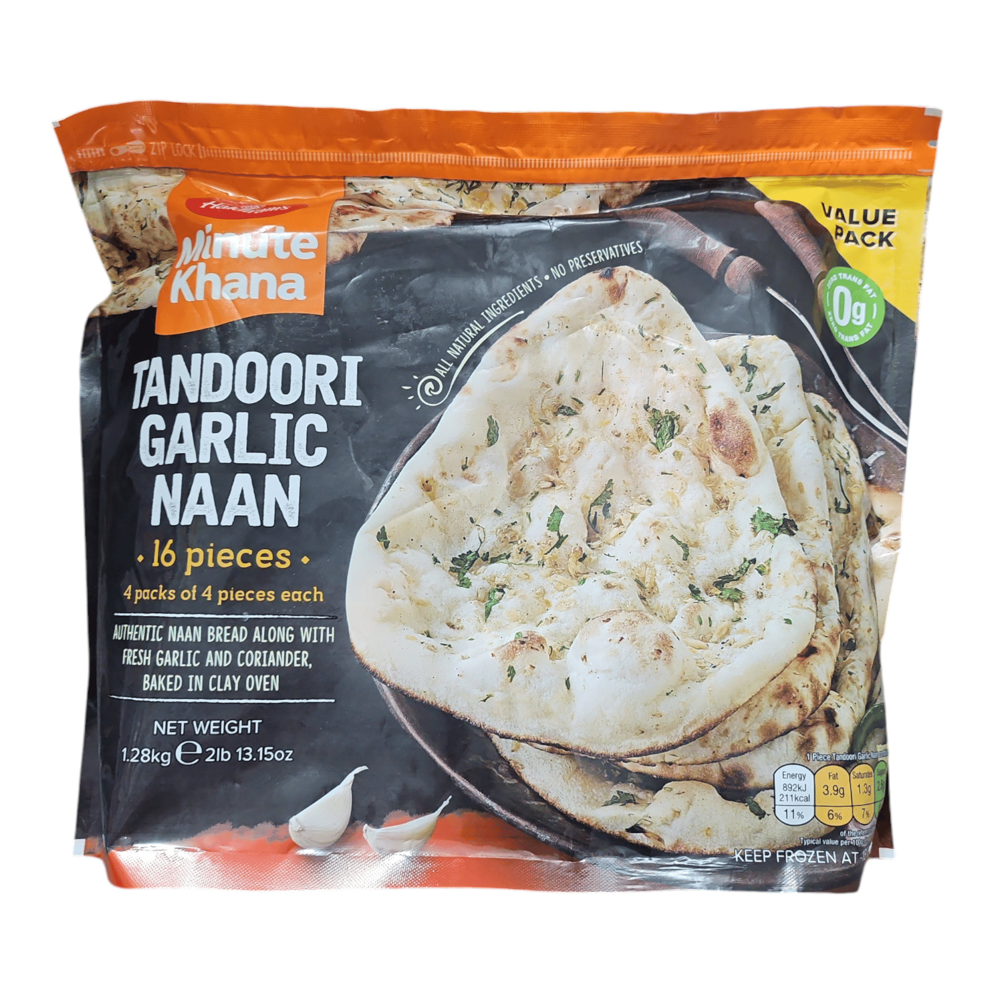 Haldiram Frozen Tandoori Garlic Naan 1.2 KG (Pack of 16)