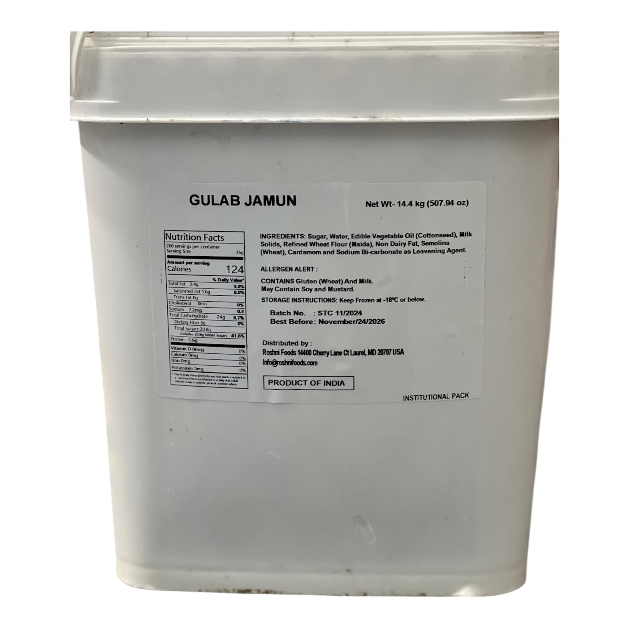 Kripa Sweets Gulab Jamun Round 200 Bucket 14.4 kg