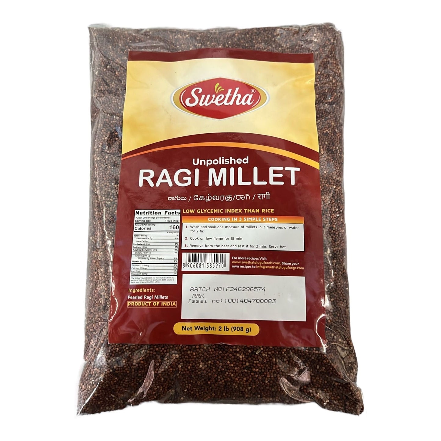 Swetha Unpolished Ragi Millet 2 Lb