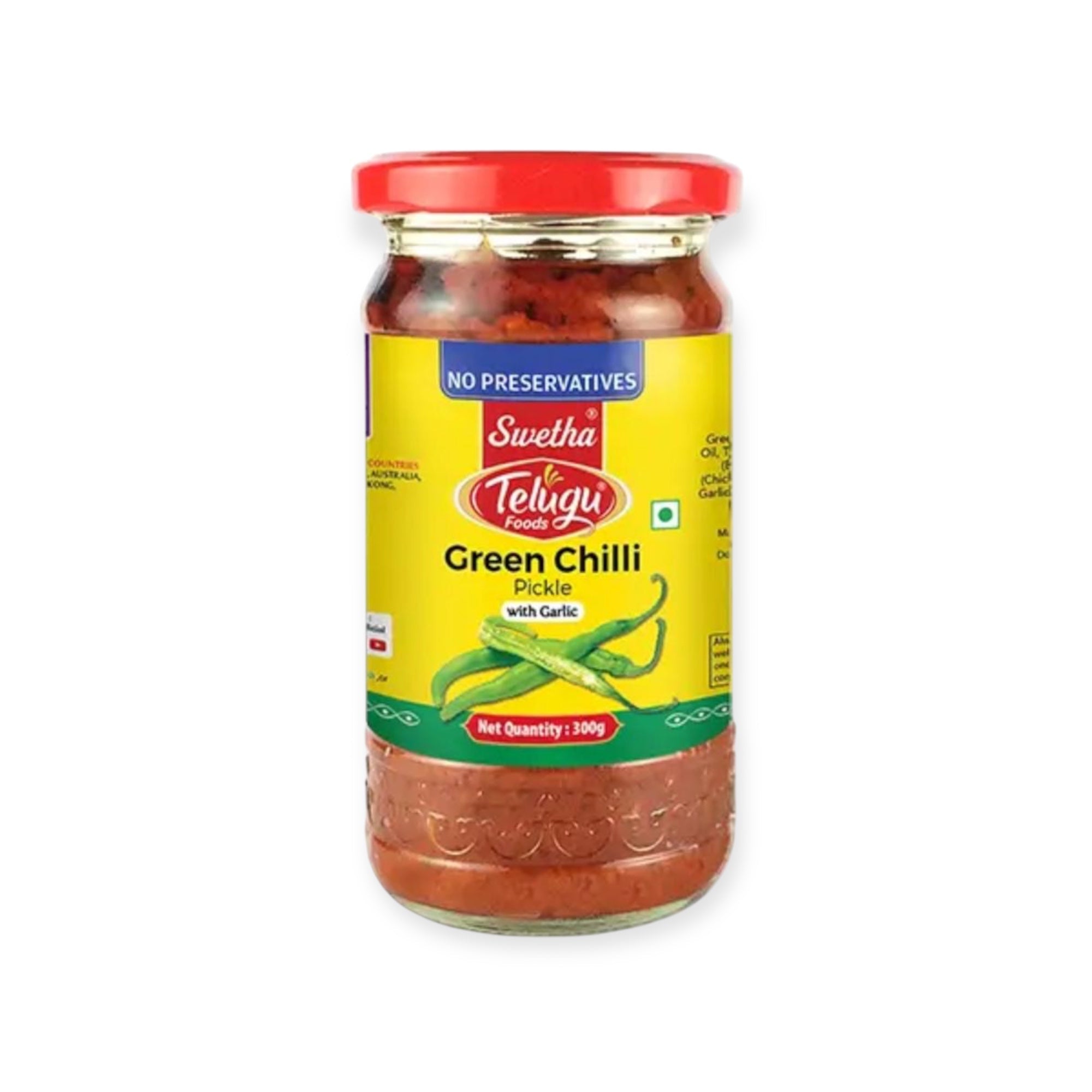 Telugu Foods Green Chilli Pickle (with Garlic) 300 Gm