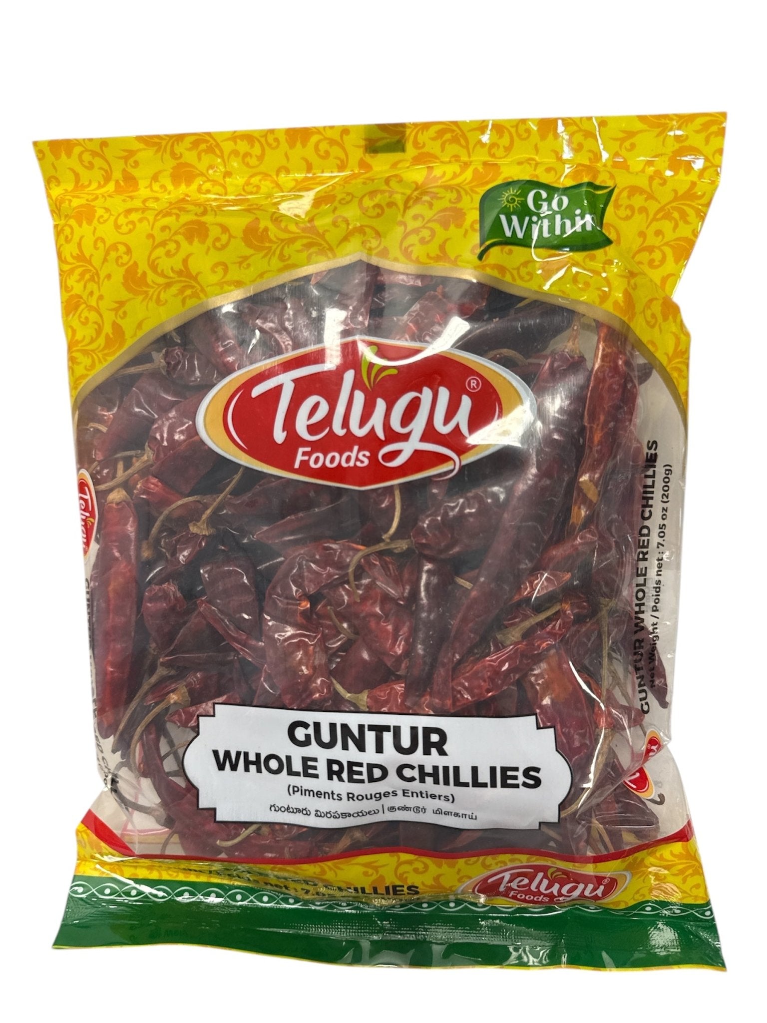Telugu Foods Guntur Whole Red Chillies (with Stem) 200 gm