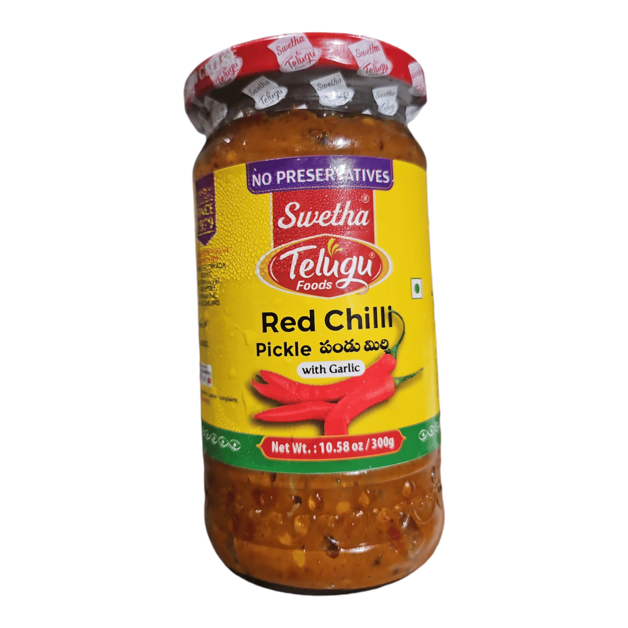 Telugu Foods Red Chilli Pickle (with Garlic) 300 Gm
