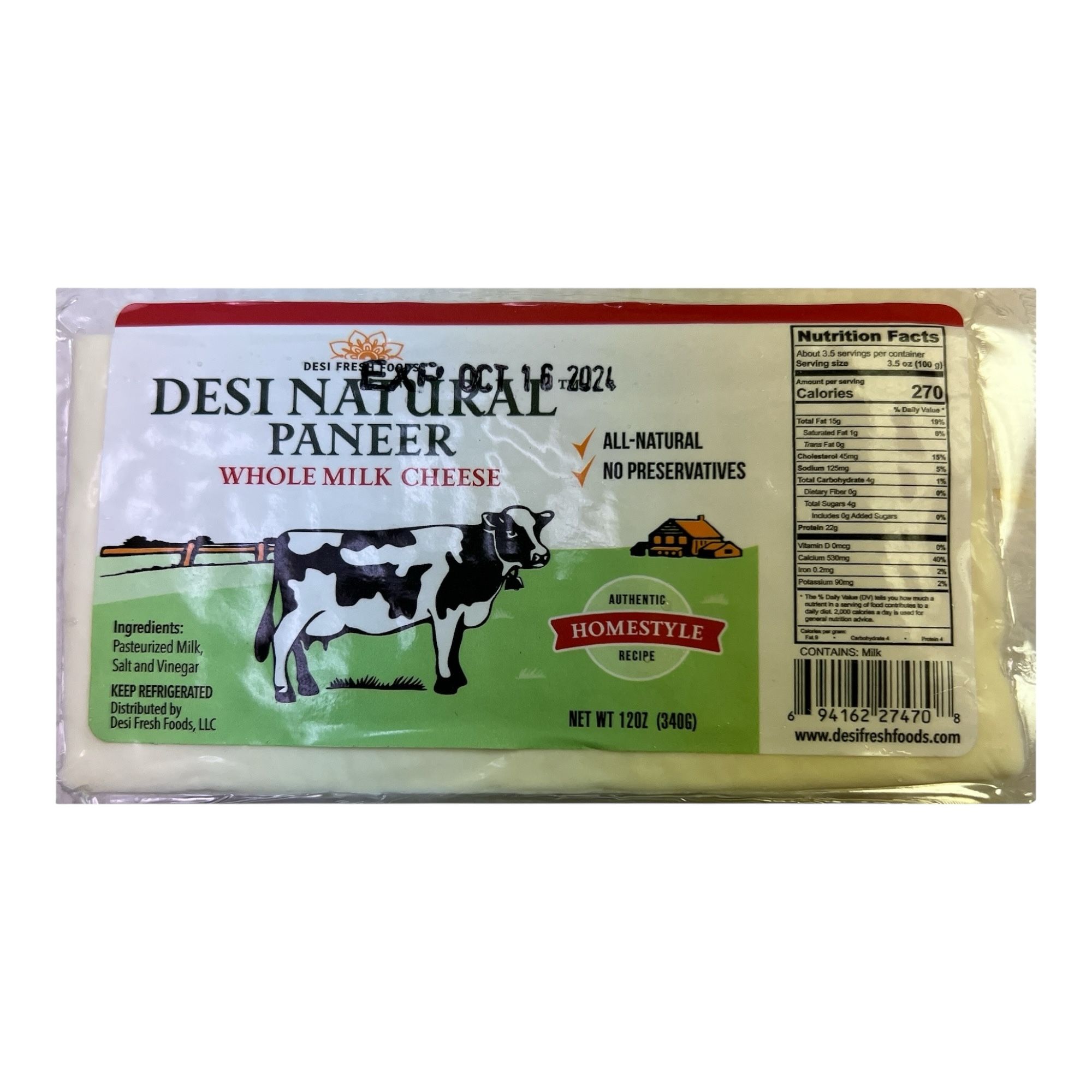 Desi Paneer Whole milk Brick 12 OZ