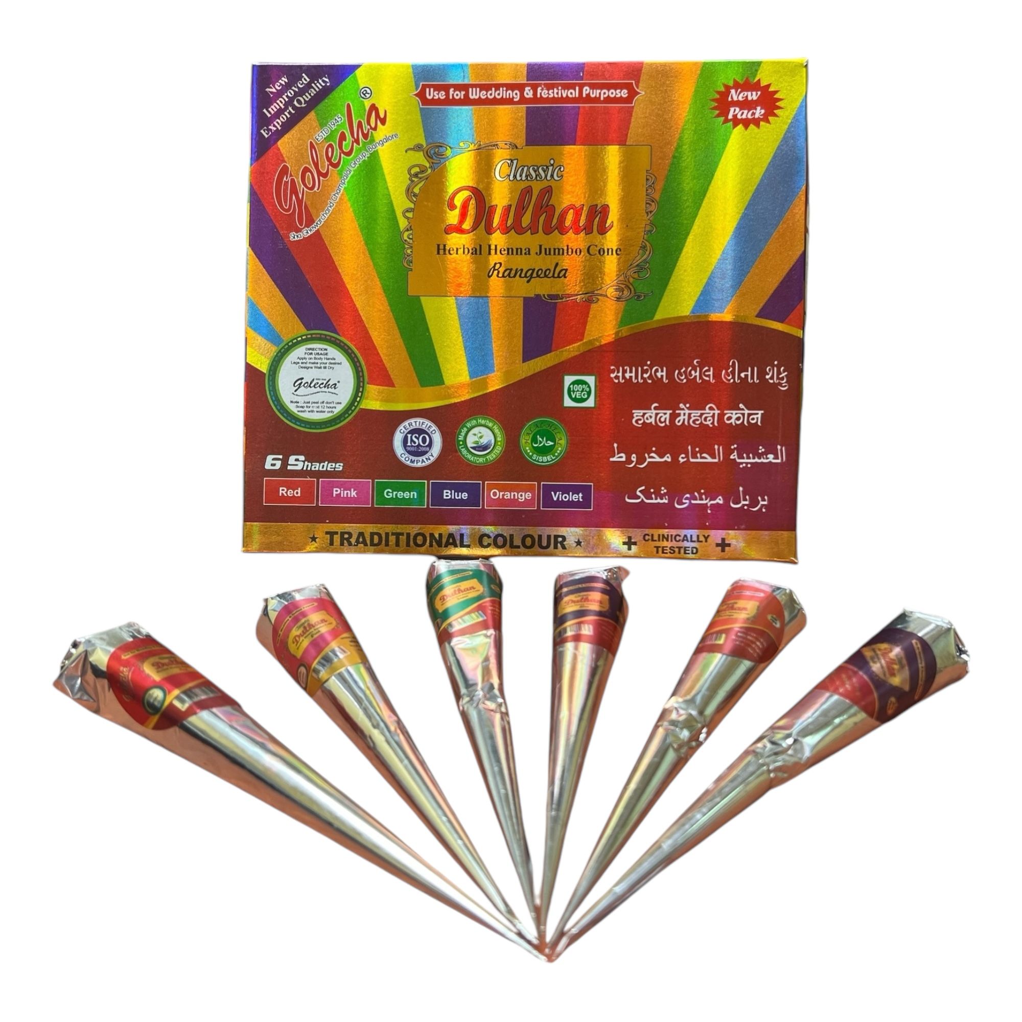 Jumbo Mehandi Cone - Dulhan Classic Rangeela (6 Shades) Each