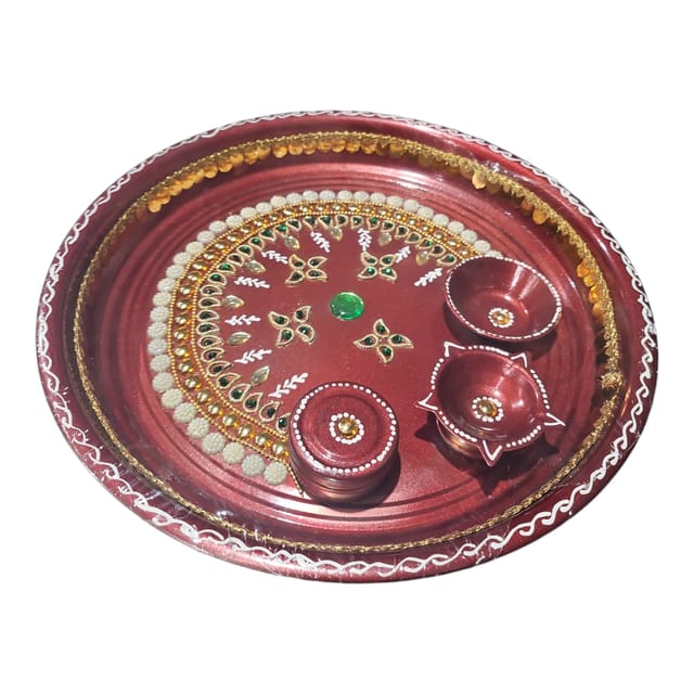 SS Thali 10 Inch I-127 Metalic Red