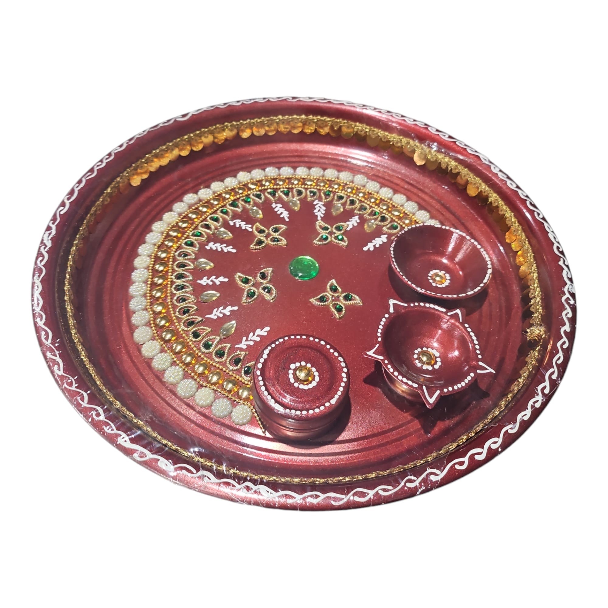 SS Thali 10 Inch I-127 Metalic Red