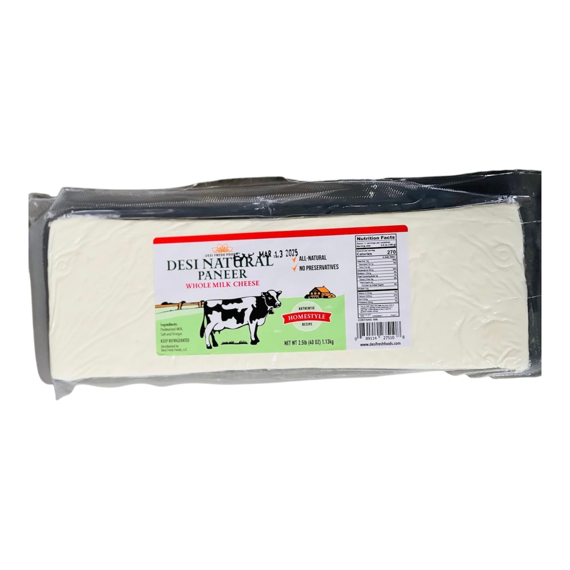 Desi Paneer Whole milk Slab 2.5lb